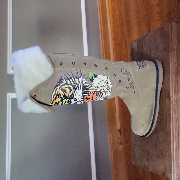 Vintage Ed Hardy Suede Tiger Boots Size 6 - Picture 7 of 11